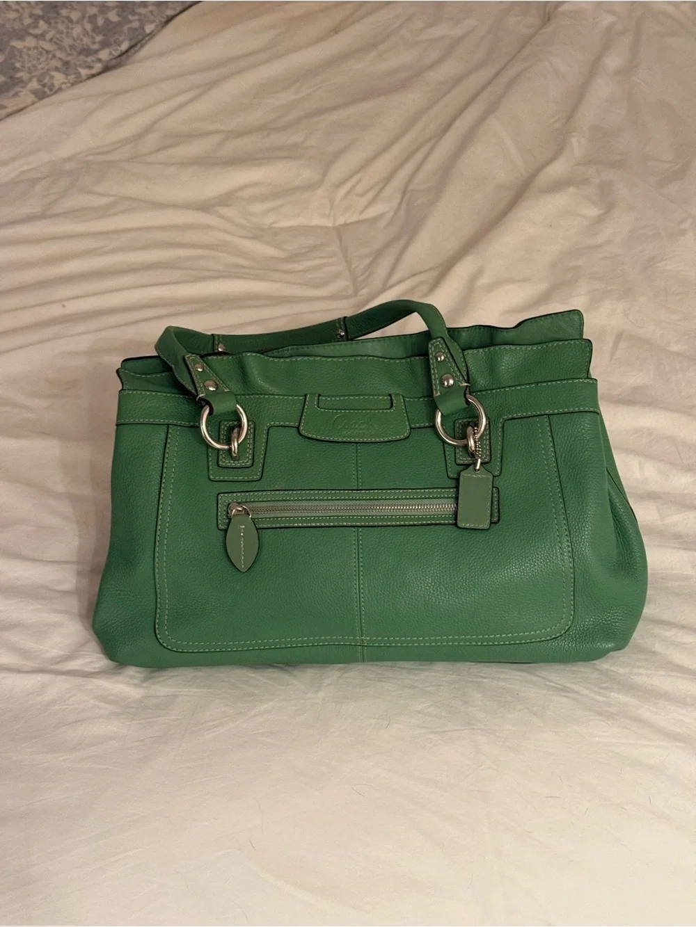 Coach Penelope Shopper Green Leather Shoulder Bag